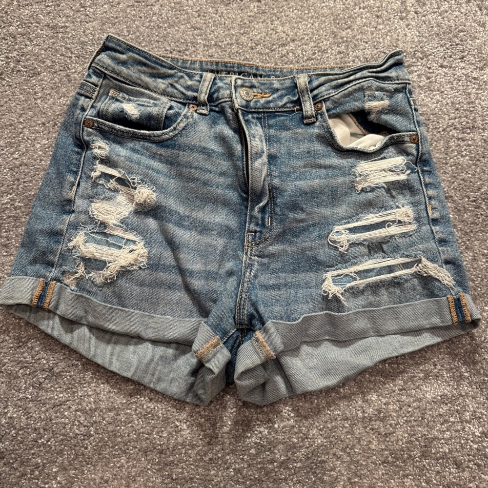 American Eagle Shorts Womens 8 Blue Distressed Cotton Lyocell Denim Boho Summer